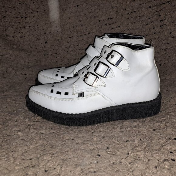 TUK-T.U.K. Creepers-White/Black Faux Leather-3 Buckle Closure Shooties-Sz 8-EX - Picture 2 of 8
